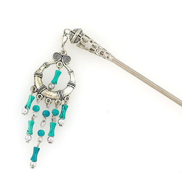 Tribal Style Hair Stick w/ Red Beads Tassels